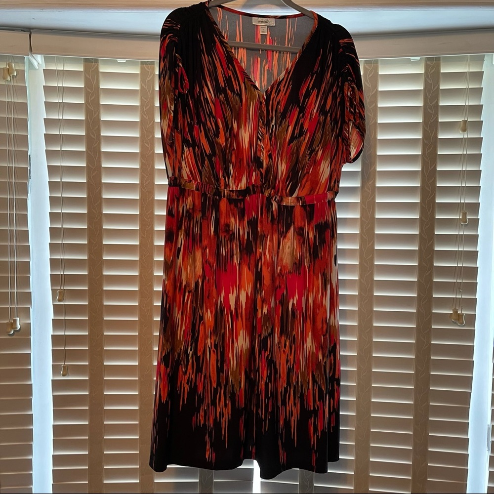 Hot Pattern Drawstring Sleeve & Waist V-Neck Dress